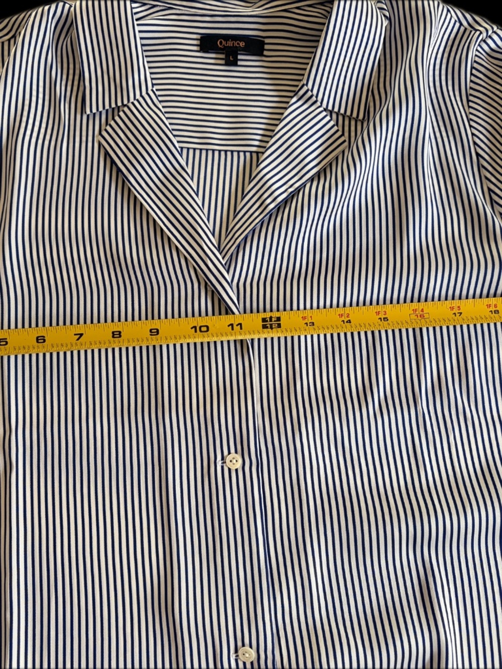 New Quince Washable Stretch Silk Short Sleeve Blouse Navy/white stripe Large - Picture 3 of 8